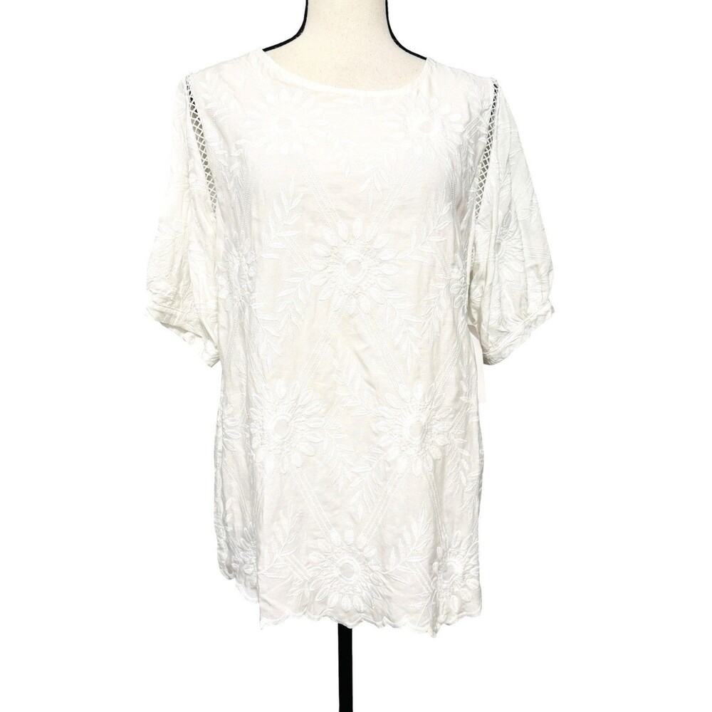 Ana & Rose Delicate Floral Embroidered Blouse White Sz M